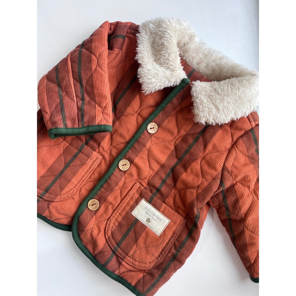Wild‎ Wawa Kids Quilted Plaid Sherpa Lined Jacket Rust Green